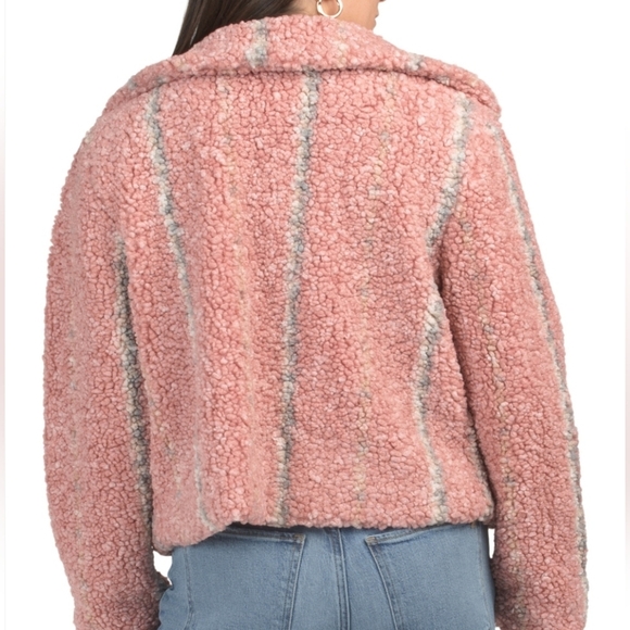 🩷🔹️EN SAISON🔹️Pink Plaid Faux Shearling Knit Texture Jacket - Picture 3 of 3